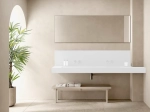 Plan vasque lavabo de 96 cm, sur mesure, Largeur 120 à 200 cm x Profondeur 46 à 80 cm, résine composite de haute qualité, Finition lisse blanc BRILLANT laqué, Livraison Offerte.